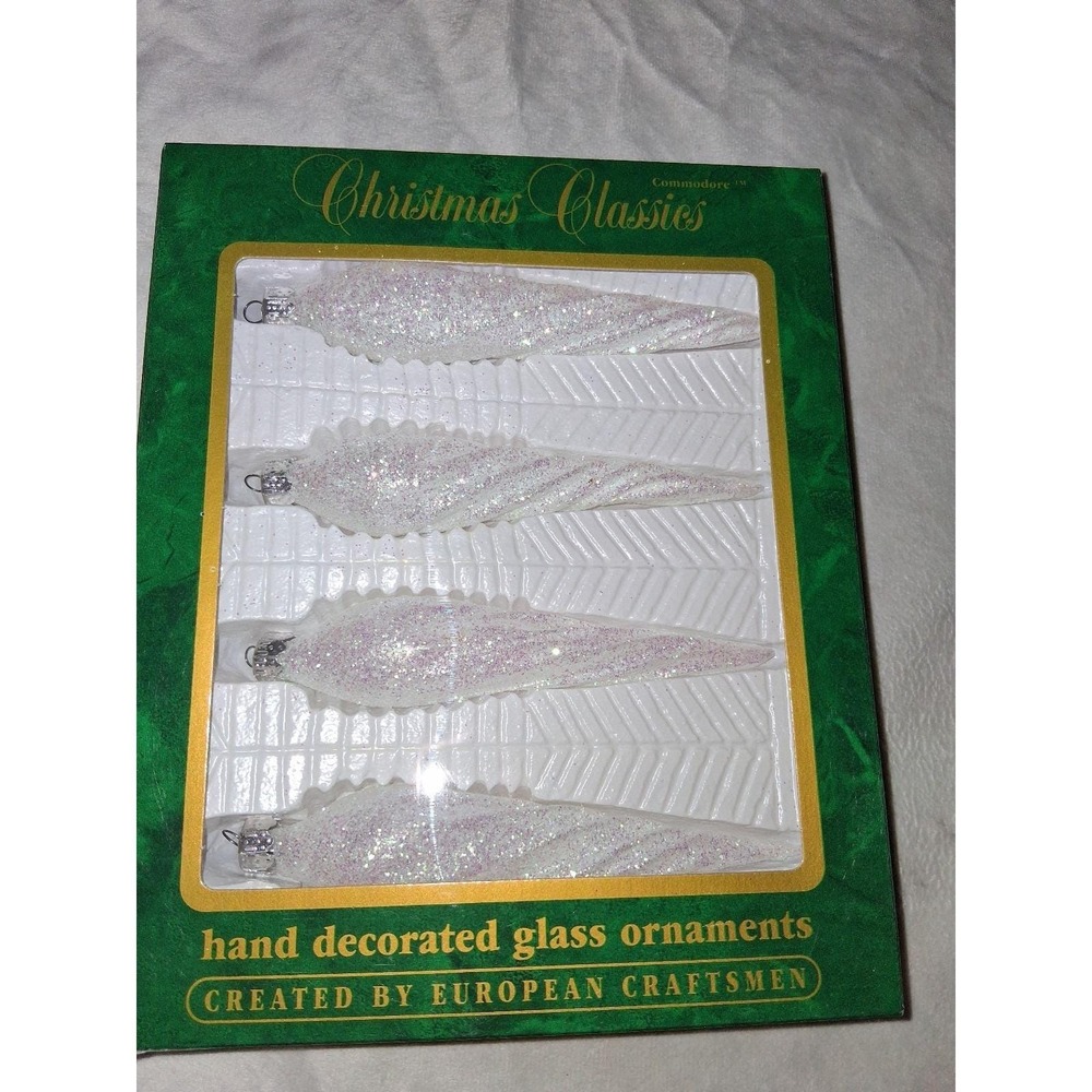VintageChristmas Classics Hand Decorated Glass Icicle Ornaments‎ 4pc Romania